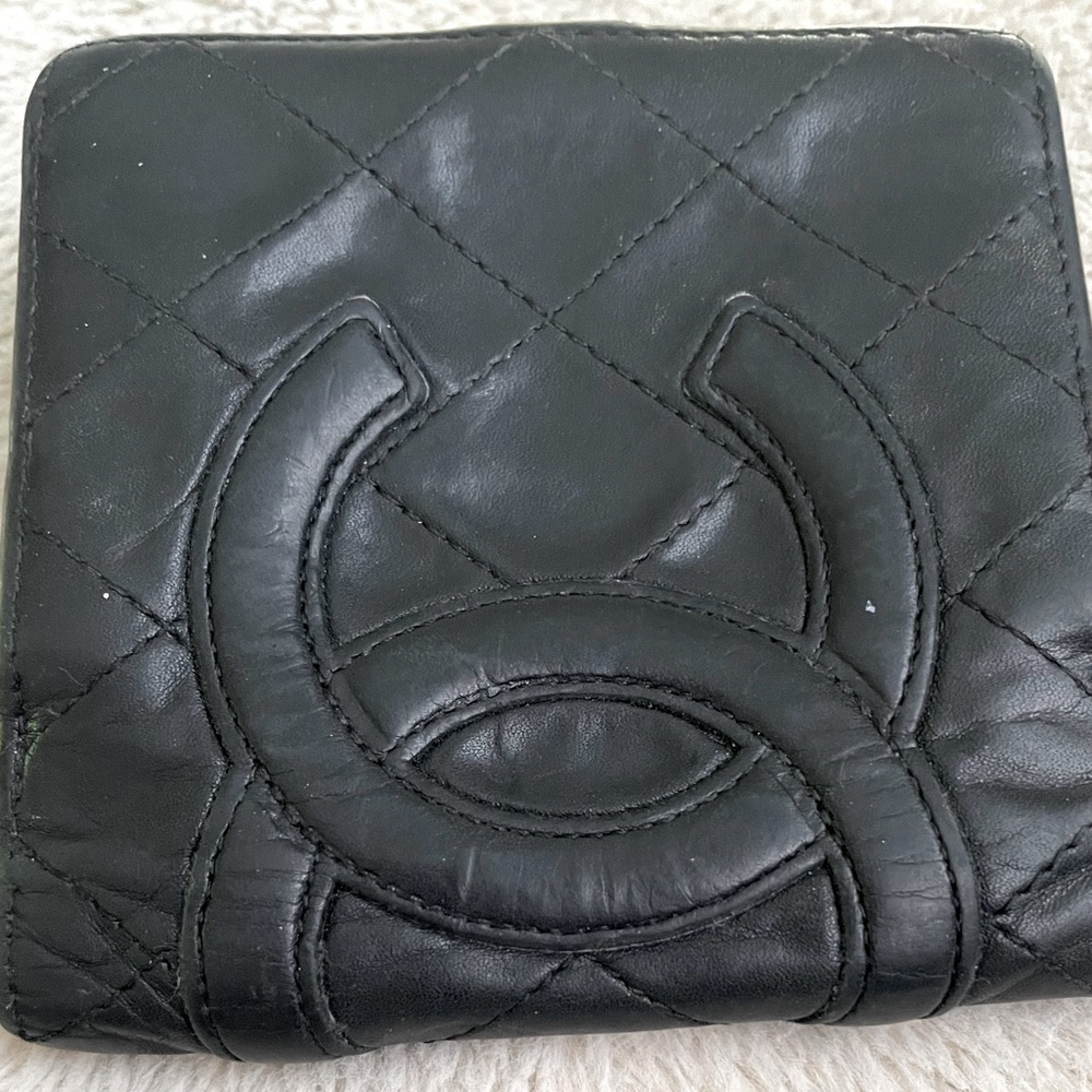 Chanel Black Cavier Compact Wallet With Change Purse Good Condition